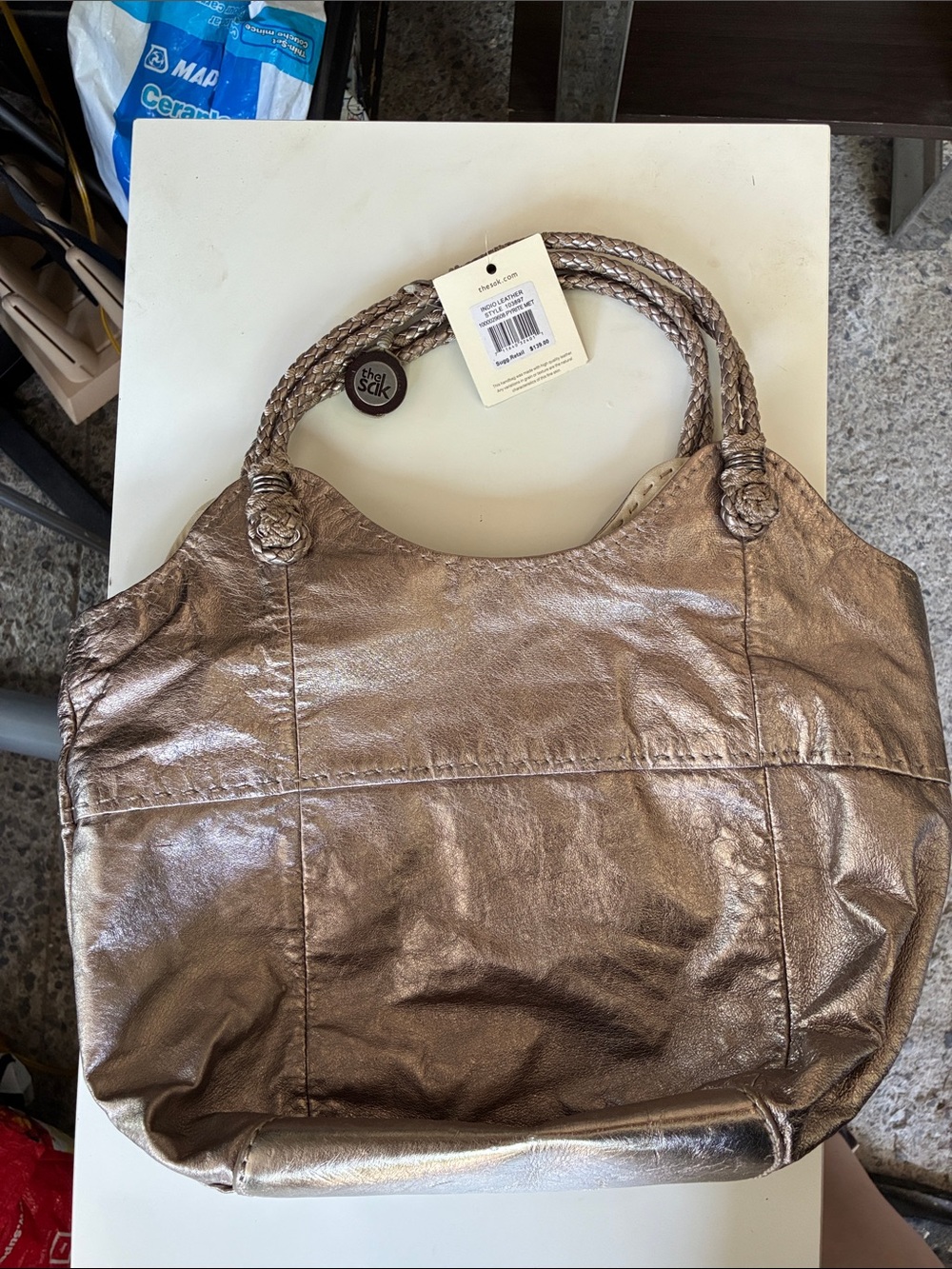 The Sak Metallic Bronze Braided-Handle Tote Bag